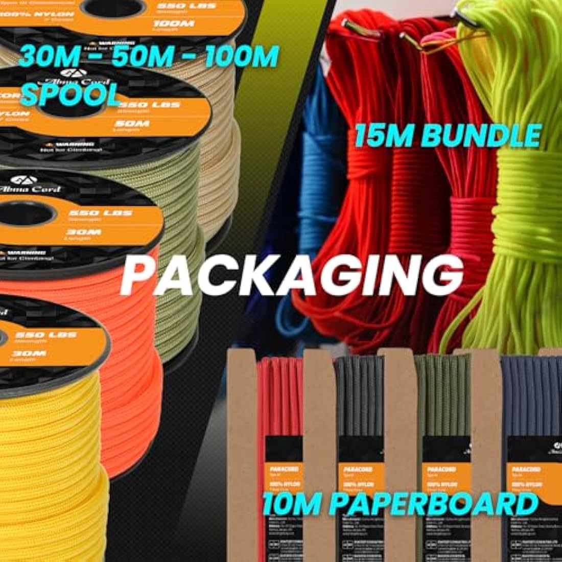 Abma Cord 550 Paracord – 100m Type III 7-Strand Nylon Rope, Army Green