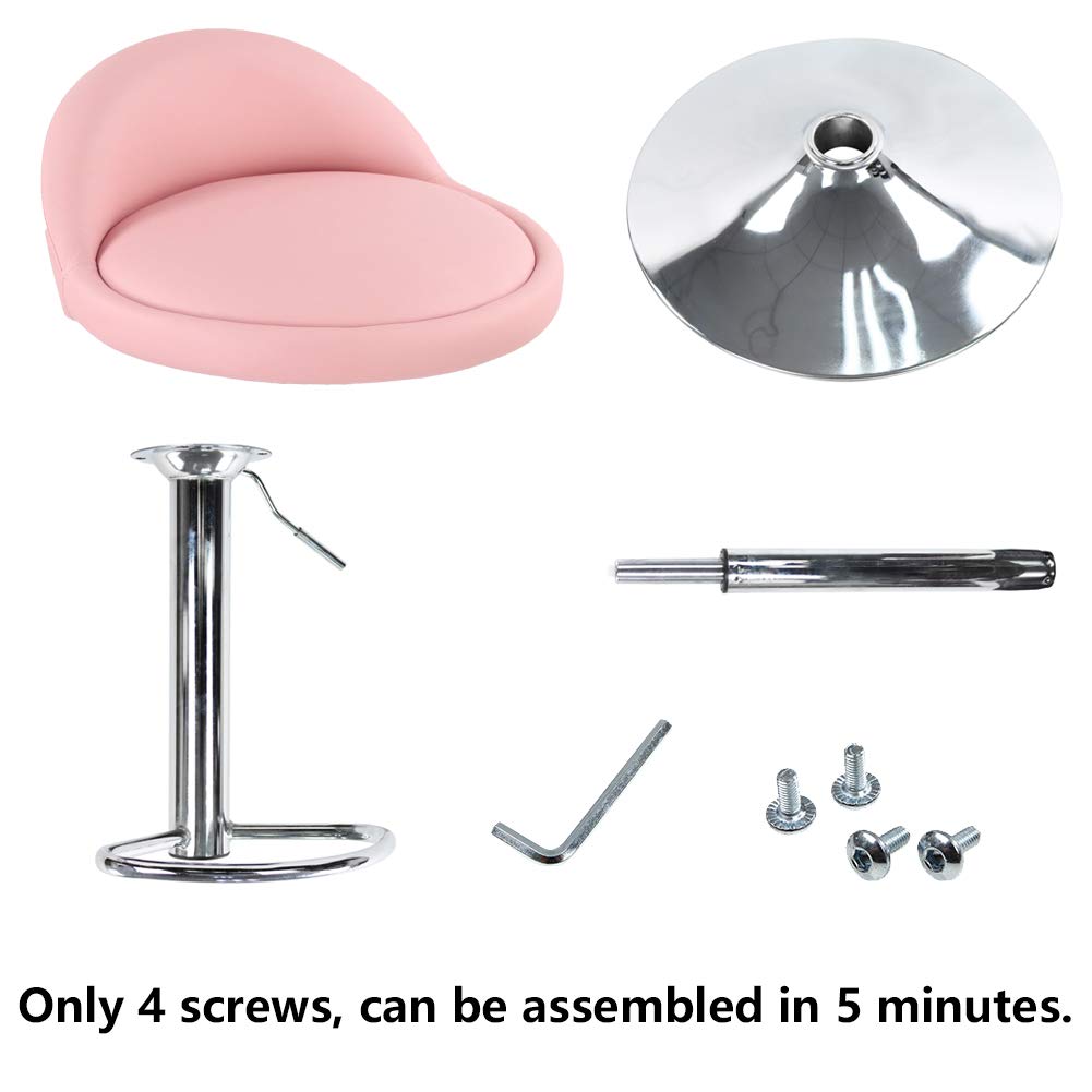 KKTONER Pink PU Leather Round Bar Stool - Adjustable Swivel Pub Chair