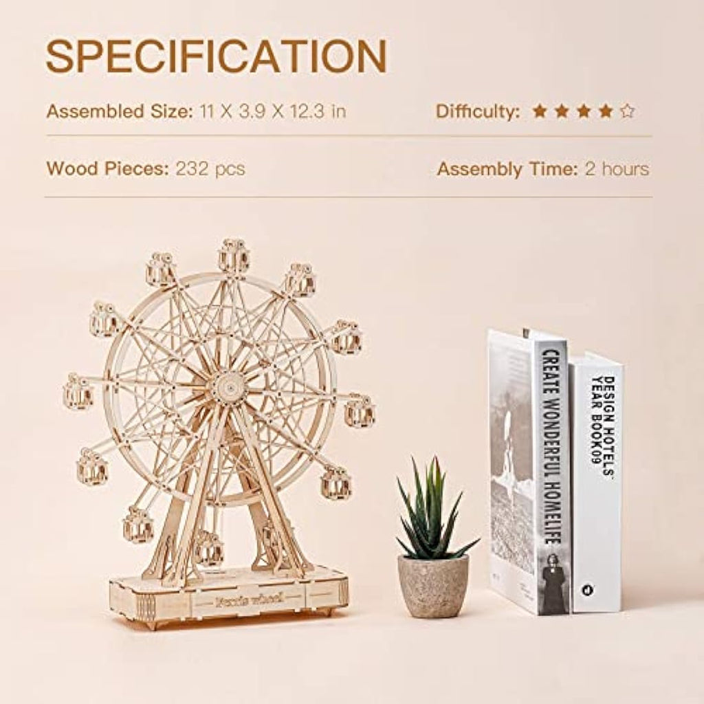 ROBOTIME 3D Wooden Puzzle Ferris Wheel Music Box Mechanical Model Kit