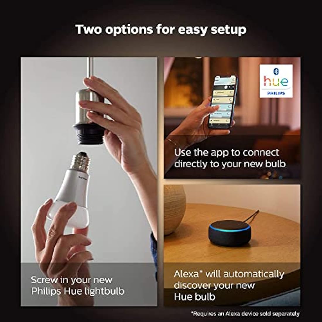 Philips Hue White Ambiance Smart LED Bulb 4-Pack | E27 800lm 60W
