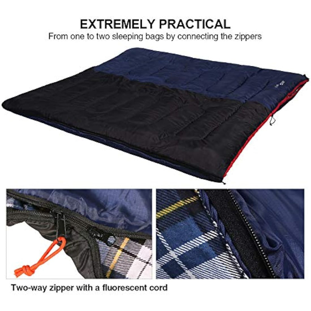 REDCAMP Cotton Flannel Sleeping Bag – 3-Season Adult Envelope Design