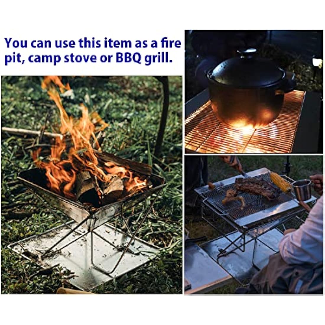 Campingmoon 3-in-1 Portable Stainless Steel Wood Burning Grill & Fire Pit