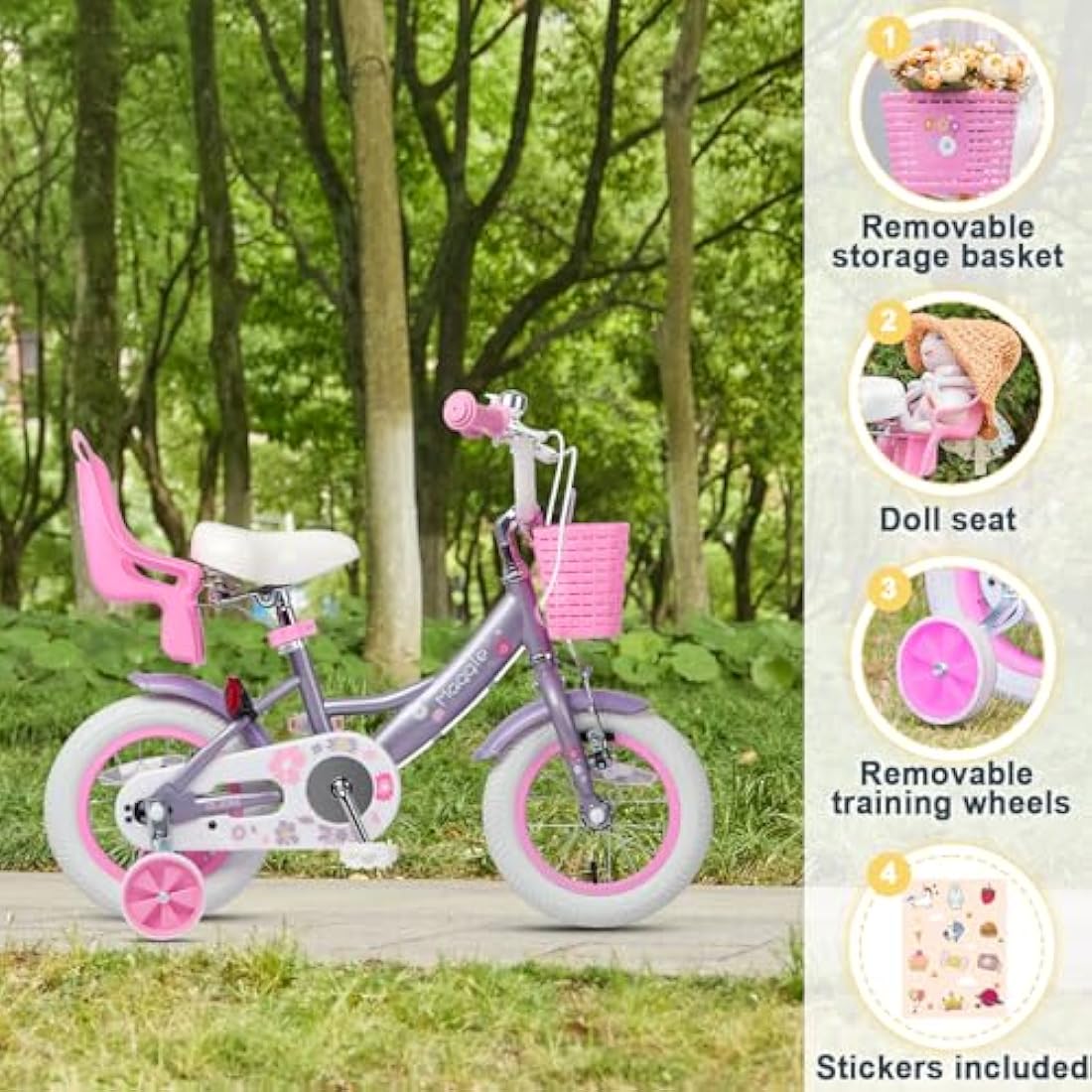 Glerc Maggie 12 Inch Girls Bicycle with Doll Seat and Basket