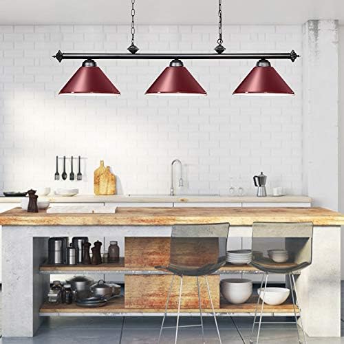 Wellmet 59-Inch 3-Light Pool Table Light | Matte Red/White Billiard Lamp