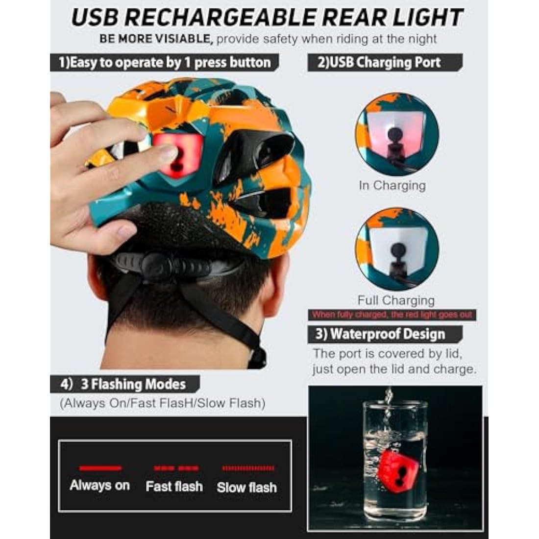 RaMokey Bike Helmet with LED Light & Magnetic Goggles | Adjustable 57-62cm