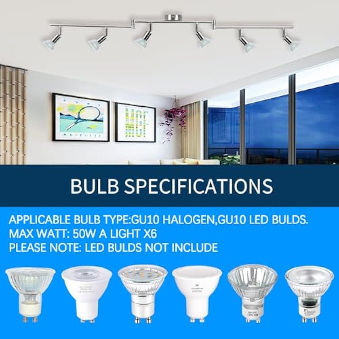 HURYEE 6-Light Track Lighting Kit | Brushed Nickel Ceiling Spotlight