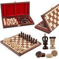 Handmade Wooden Chess and Checkers Set | Portable 31cm Board