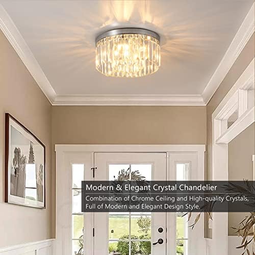Rayofly Modern 2-Tier Crystal Chandelier – 6-Light Chrome Flush Mount