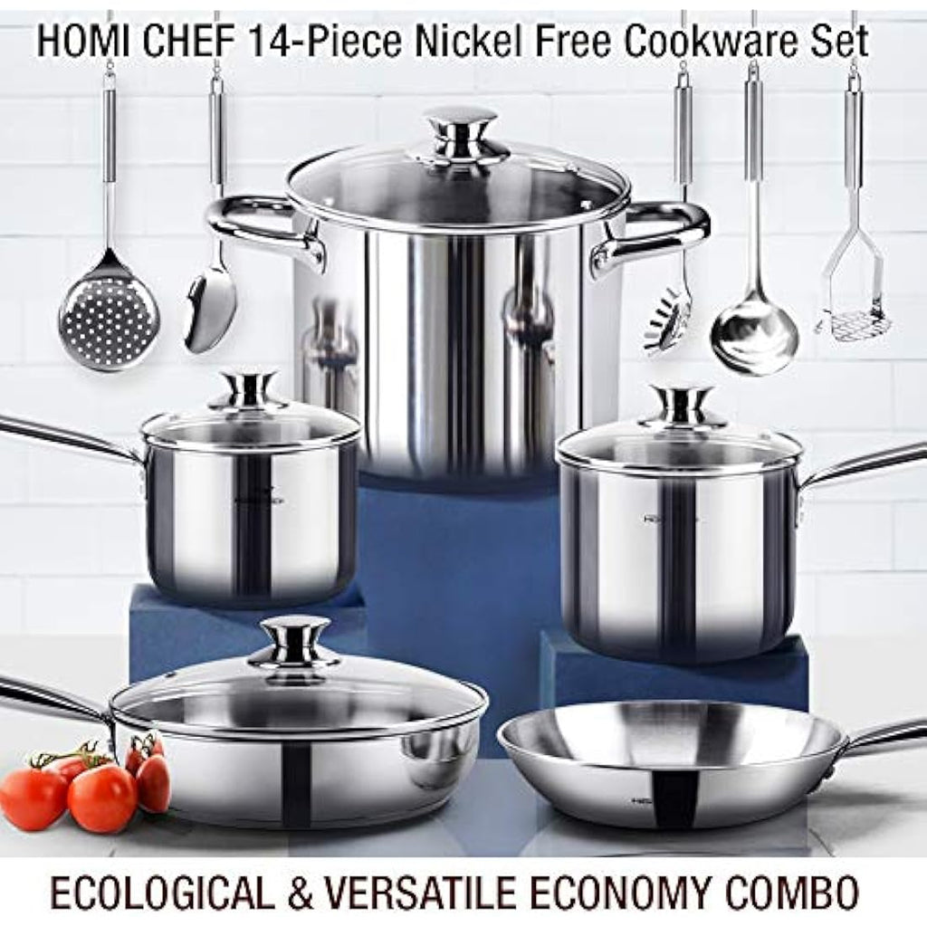 HOMICHEF 14-Piece Nickel Free Stainless Steel Cookware Set | Induction