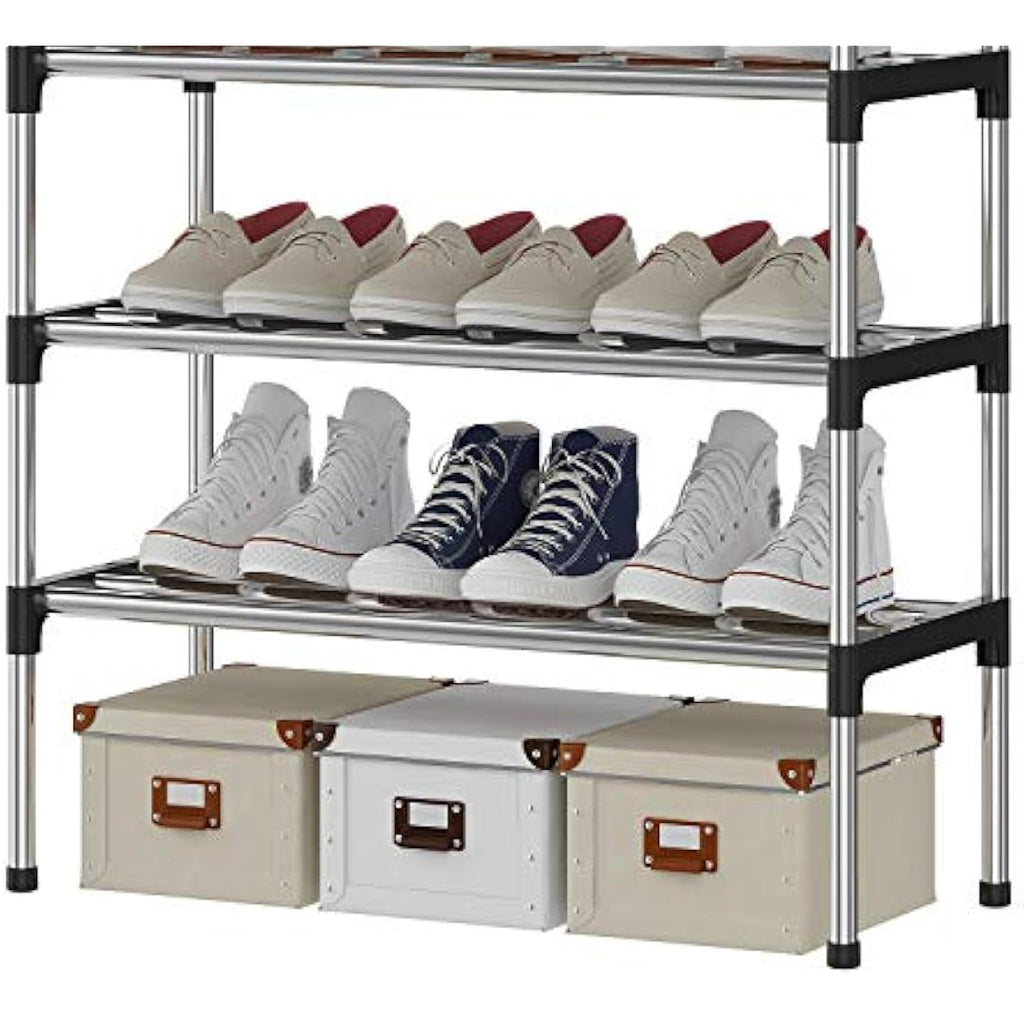AcornFort 10-Tier Tall Shoe Rack – 30 Pair Adjustable Silver Storage Shelf