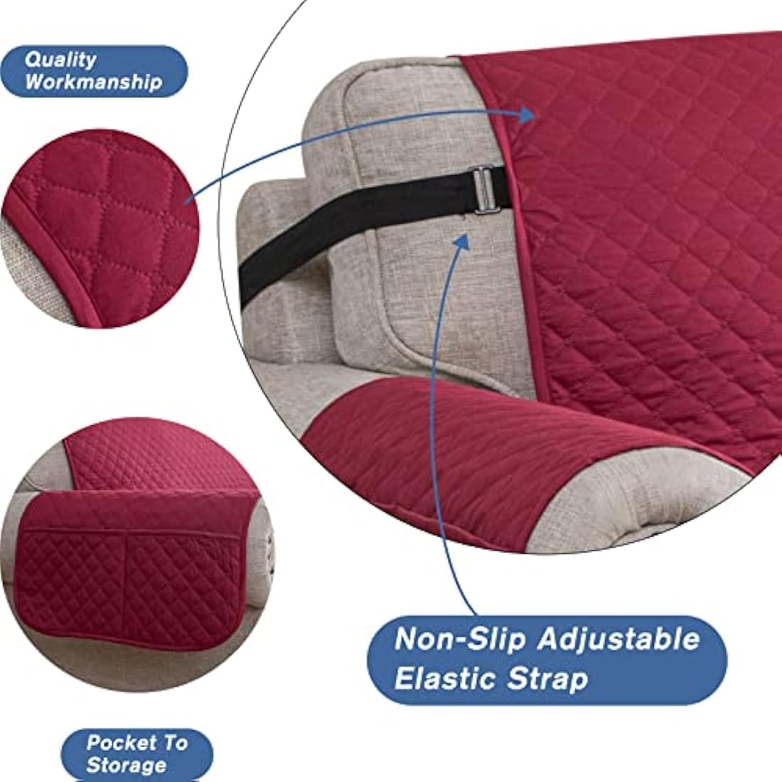 XINEAGE Quilted XL Sofa Cover | Water Resistant 4 Seater Pet Protector - Red