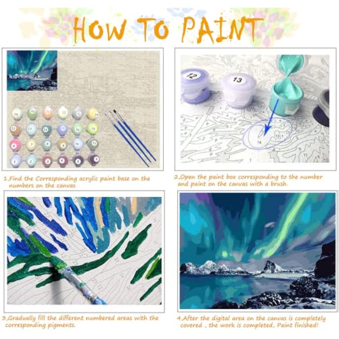 Norway Aurora Paint by Numbers Kit for Beginners - 12x16in