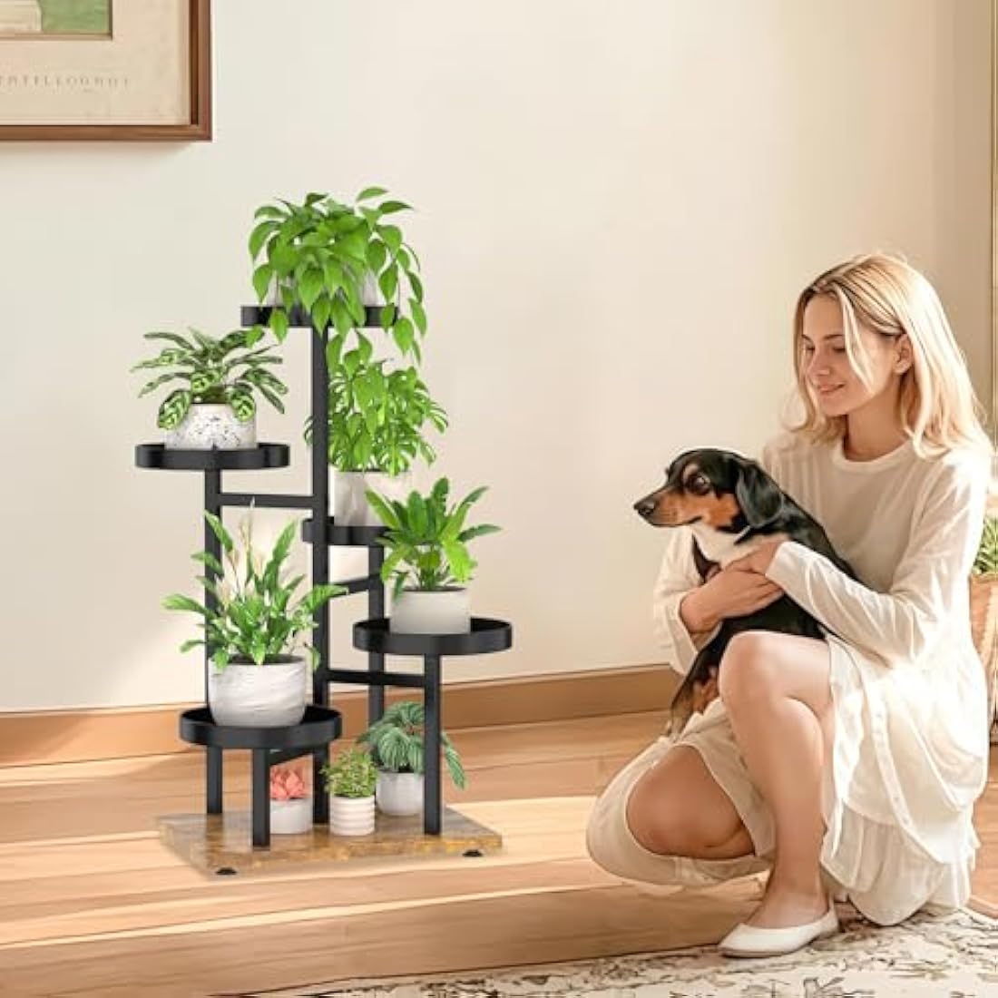iDavosic.ly 5 Tier Plant Stand – Tall Metal & Wood Corner Display Rack