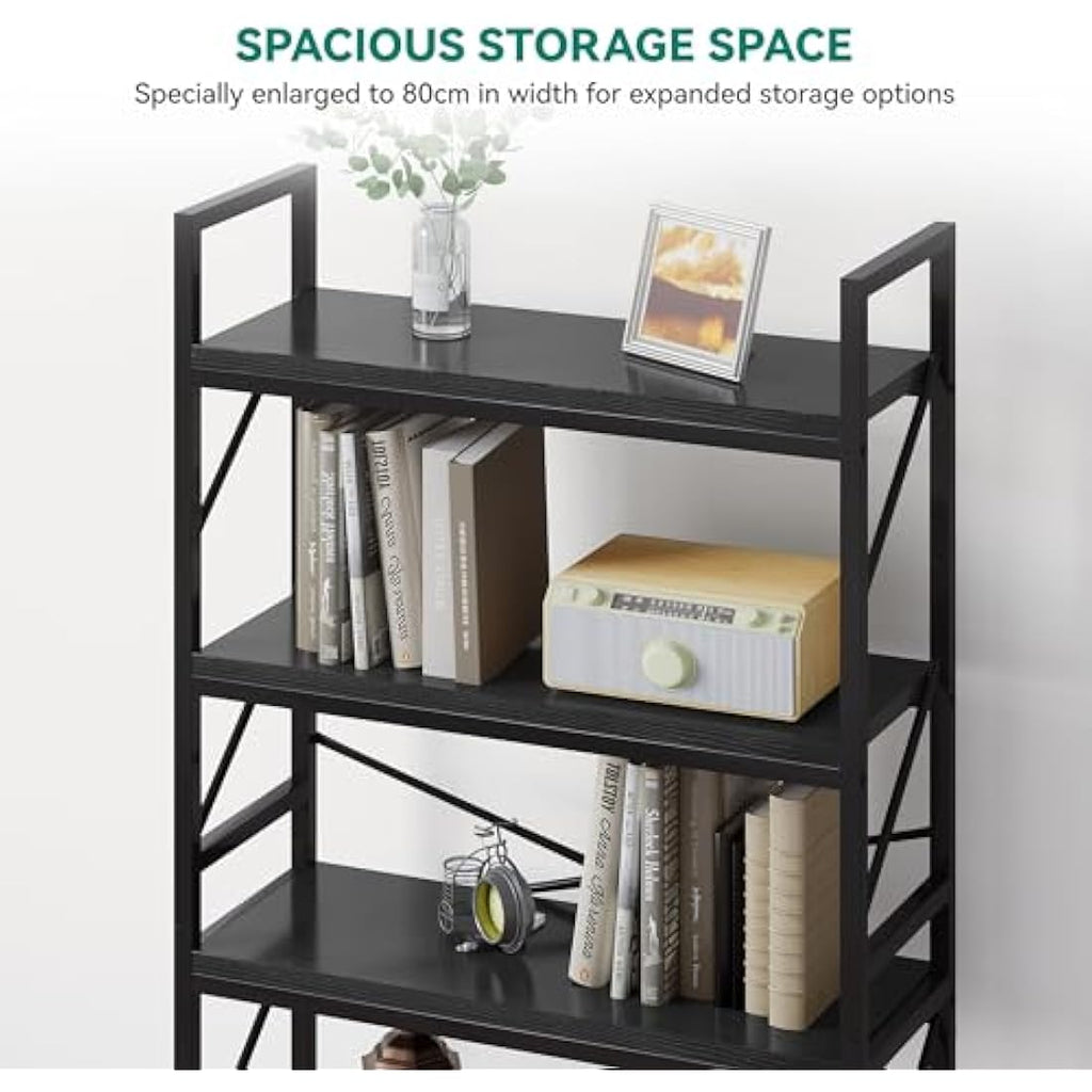 Jolof Store 5-Tier Industrial Bookcase – Rustic Wood and Metal Shelf