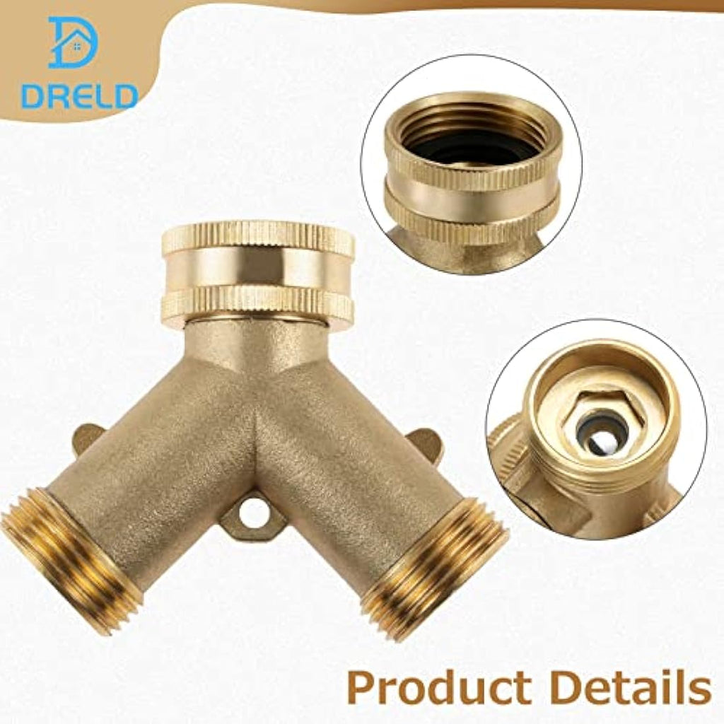 DRELD 3/4" Brass Garden Hose Splitter | 2-Way Tap Manifold Connector