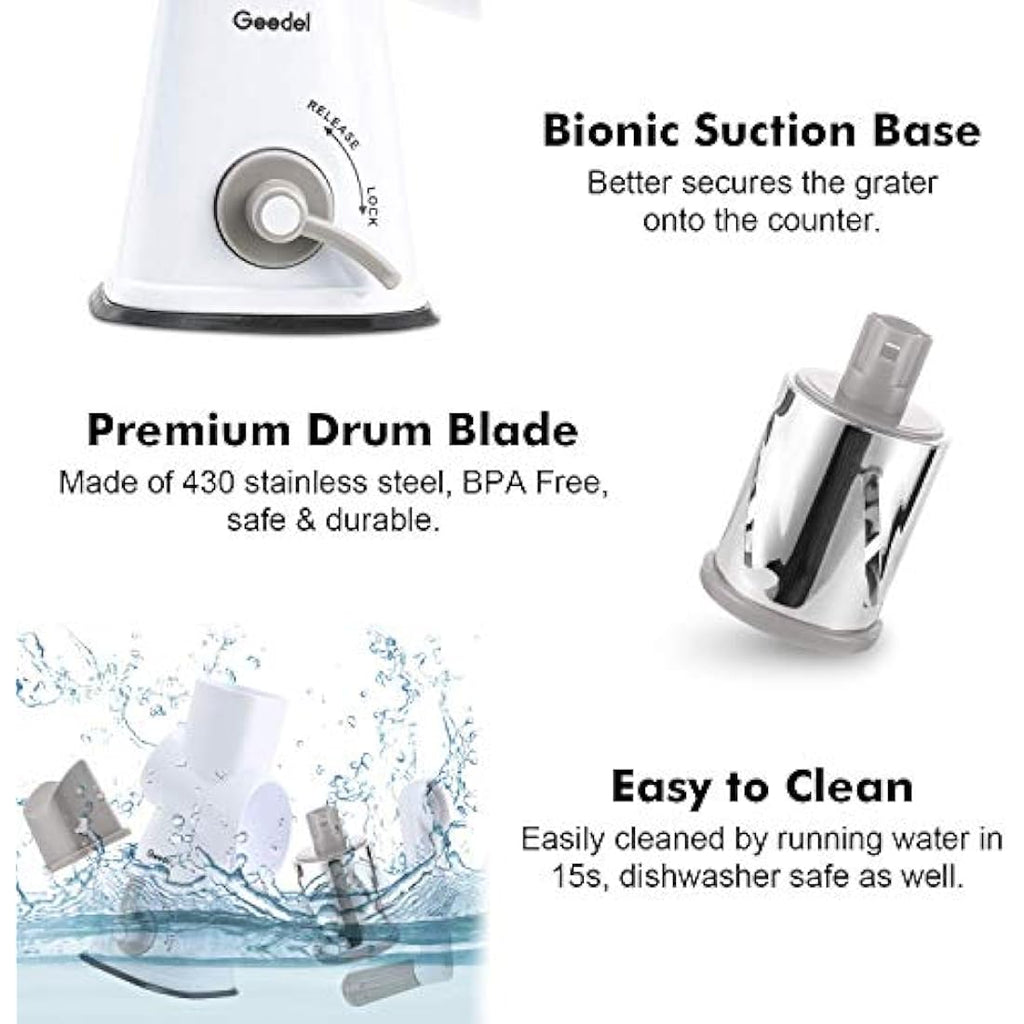 Rotary Cheese Grater | 3-Blade Mandoline Vegetable Slicer