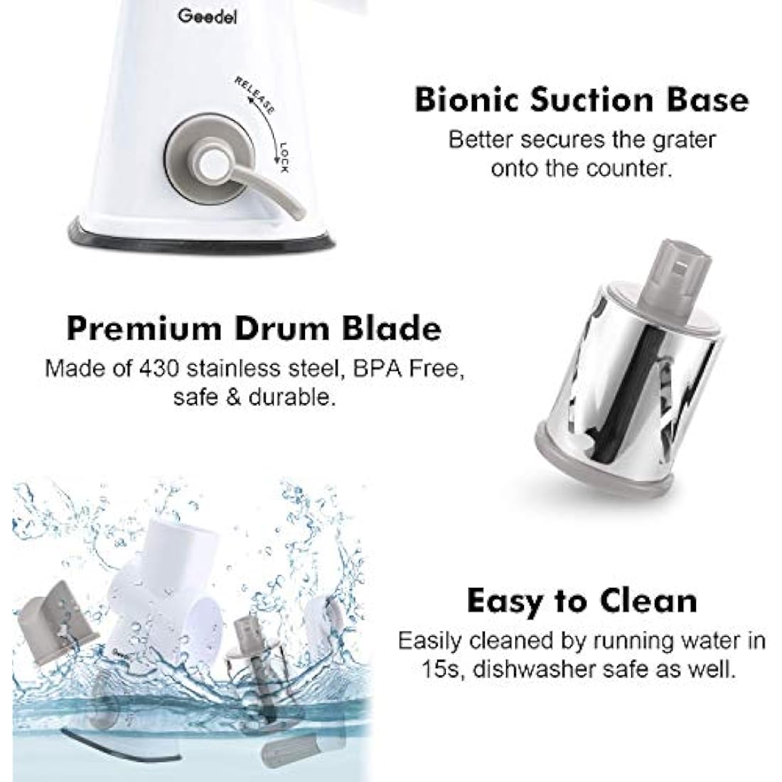 Rotary Cheese Grater | 3-Blade Mandoline Vegetable Slicer