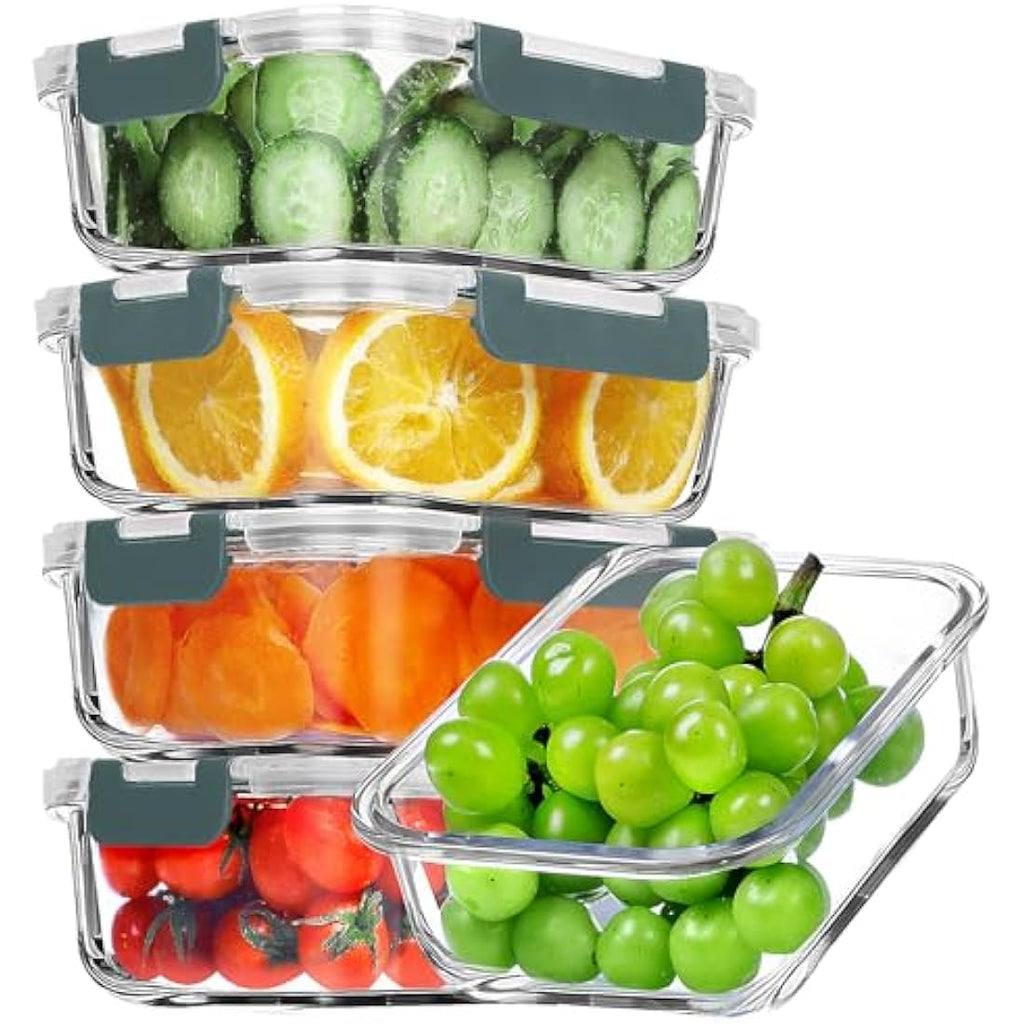 VERONES 36oz Glass Meal Prep Containers - 5 Pack Airtight Food Storage