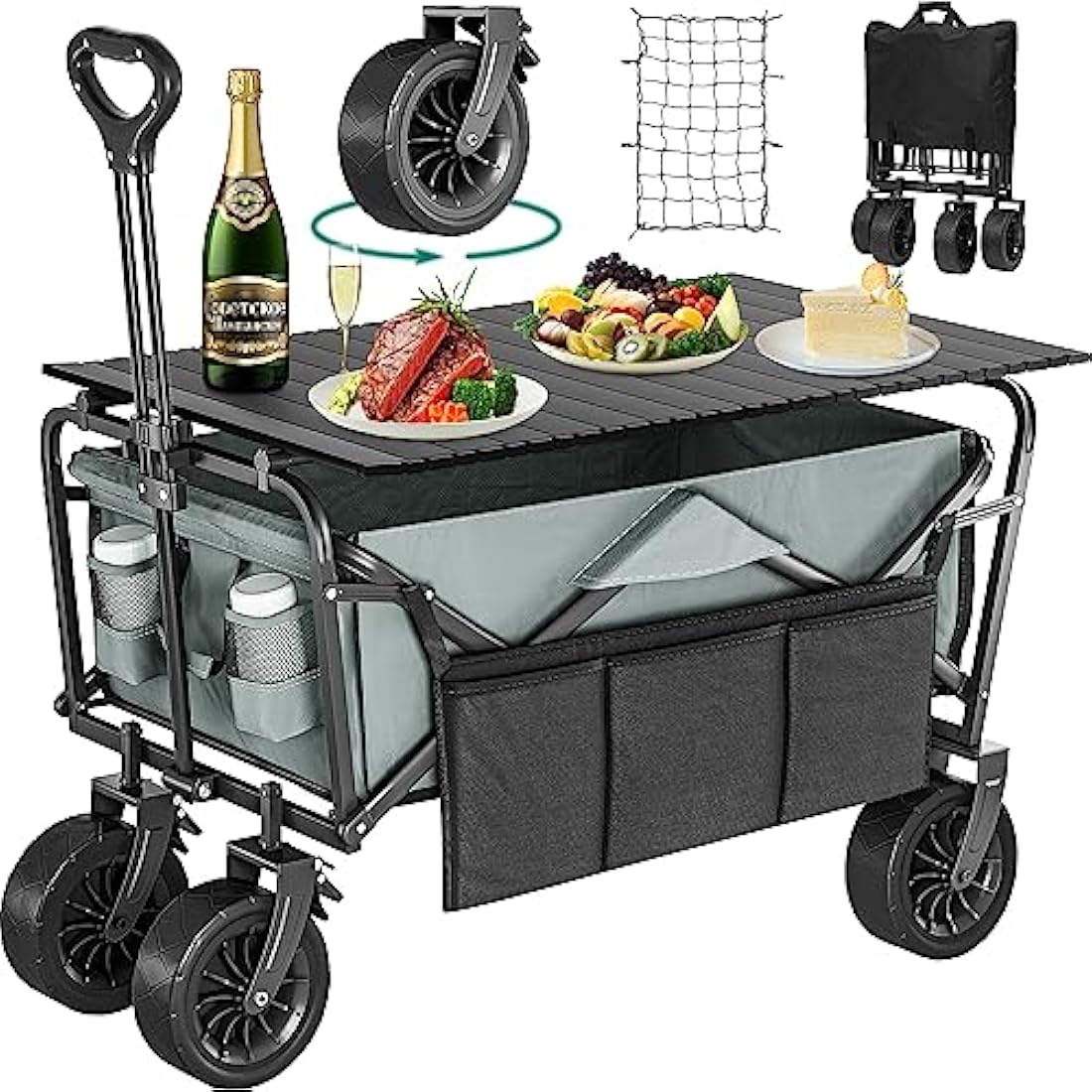 YITAHOME Folding Beach Wagon with Table | 220 lbs Heavy Duty Trolley