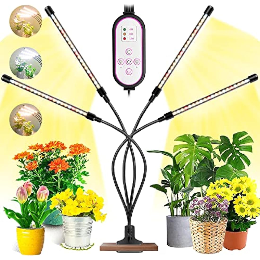 Garpsen Full Spectrum LED Grow Light - 4-Head Plant Lamp with Timer