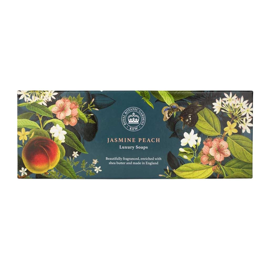 Kew Gardens Jasmine & Peach Triple Soap Gift Box | 3 x 100g Shea Butter