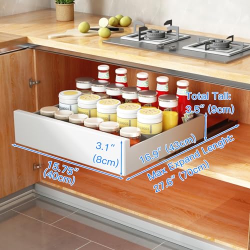 SAYZH Pull Out Cabinet Organizer | No-Drill Sliding Kitchen Drawer - White