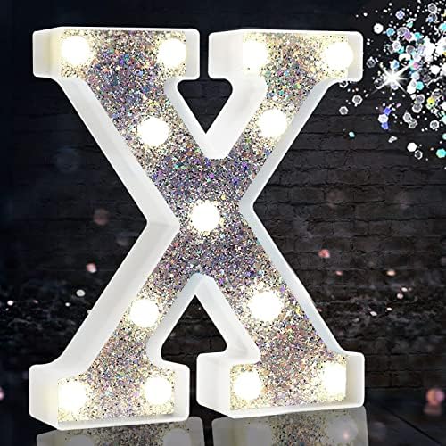 Jolof Store Silver LED Marquee Letter X – Glitter Battery Night Light