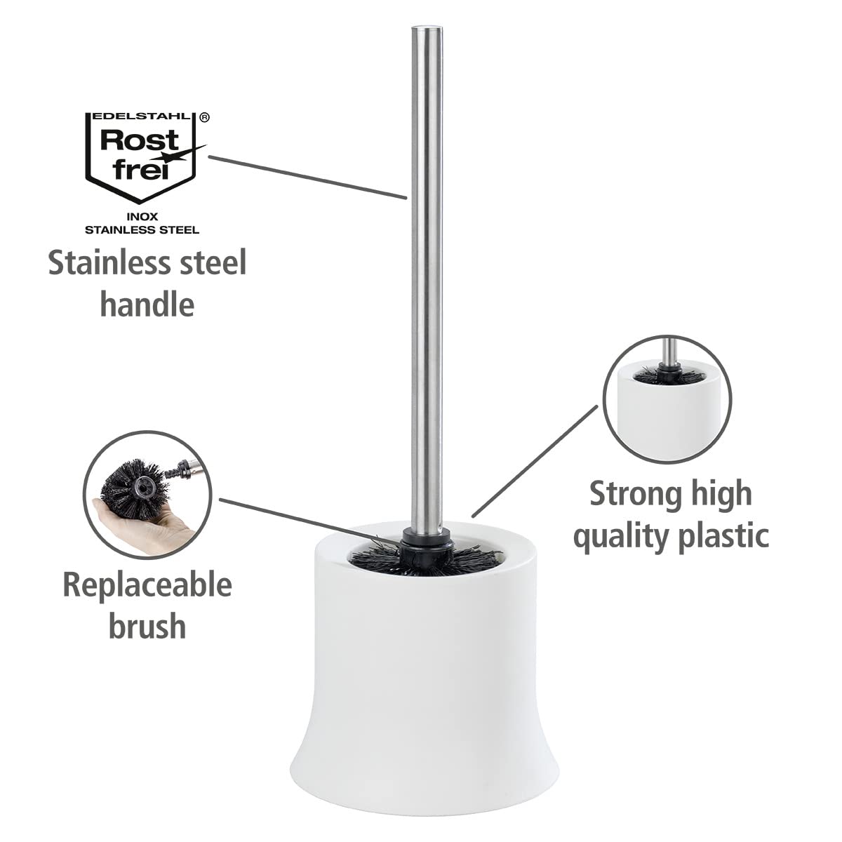Wenko 18751100 WC Brush Set Basic White, Plastic, 14 x 38 x 14 cm, White - image 4