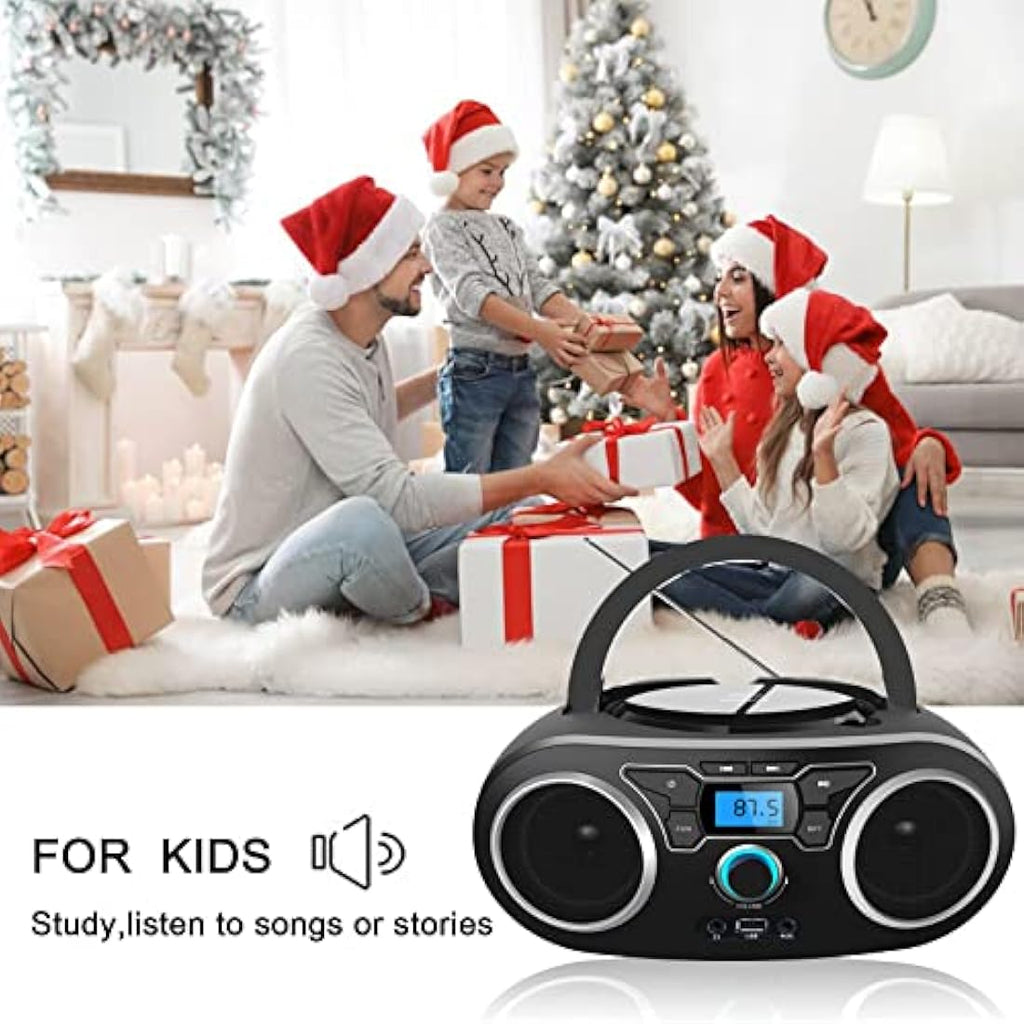 Portable CD Player – Bluetooth Boombox with FM Radio & USB