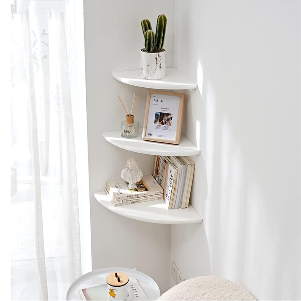 GIEANOO 16-Inch Solid Oak Wood Floating Corner Shelf with Wire Hole