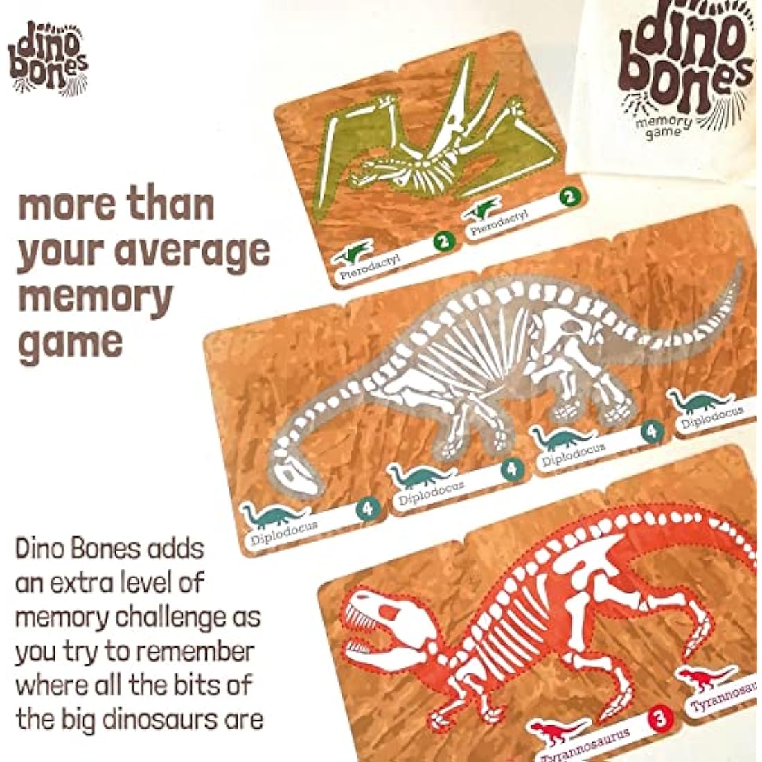 Dino Bones Dinosaur Memory Game by Jolof Store – 32 Card Educational Set