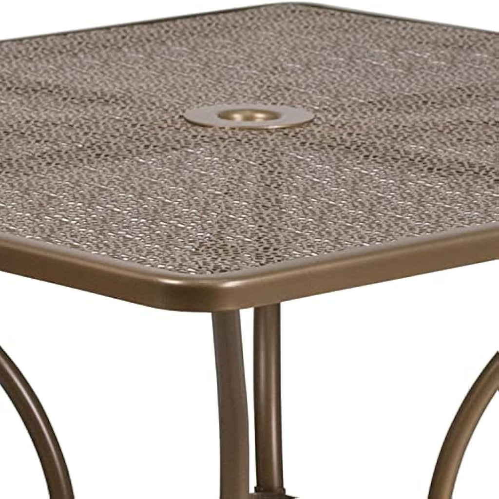Flash Furniture Oia 35.5" Square Gold Steel Patio Table with Umbrella Hole