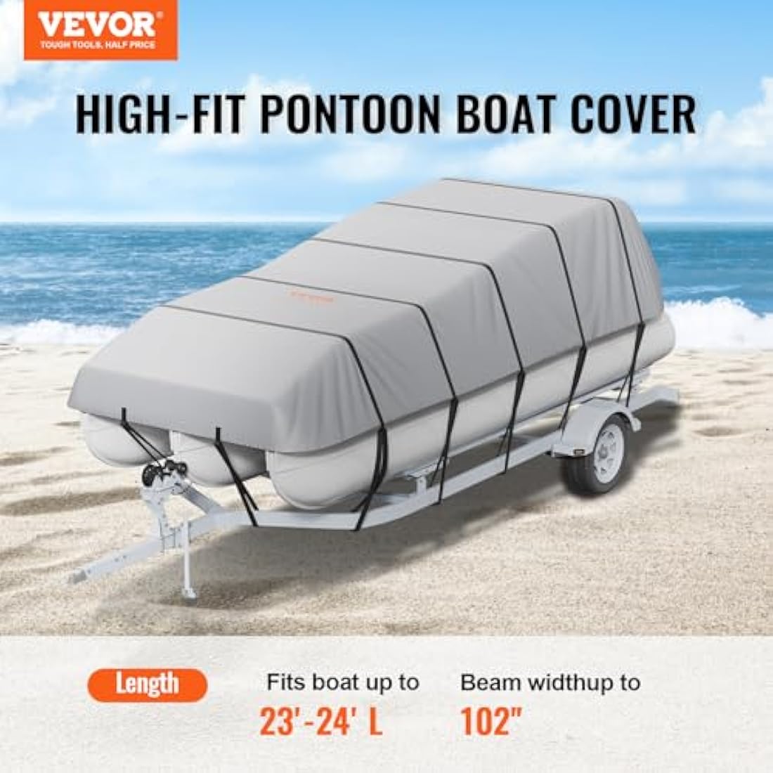 VEVOR 23'-24' Pontoon Boat Cover | 800D Waterproof Marine Oxford Fabric