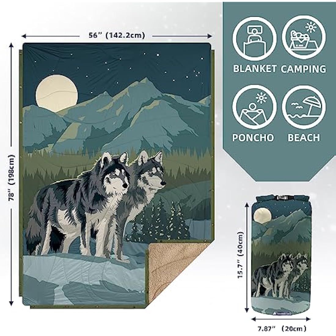 KawaGebo Kamp Sherpa Camping Blanket | Warm Puffy Quilt & Poncho