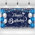 Happy Birthday Banner – Blue & Silver Fabric Party Backdrop