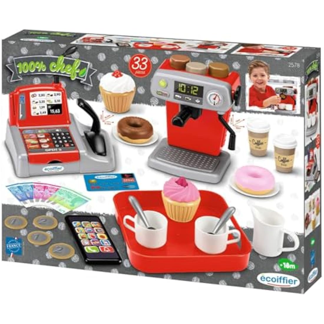 Ecoiffier Coffee Shop Playset – BPA-Free Toddler Kitchen Toy Set