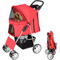 Display4top 4-Wheel Pet Travel Stroller - Foldable Dog & Cat Buggy, Red
