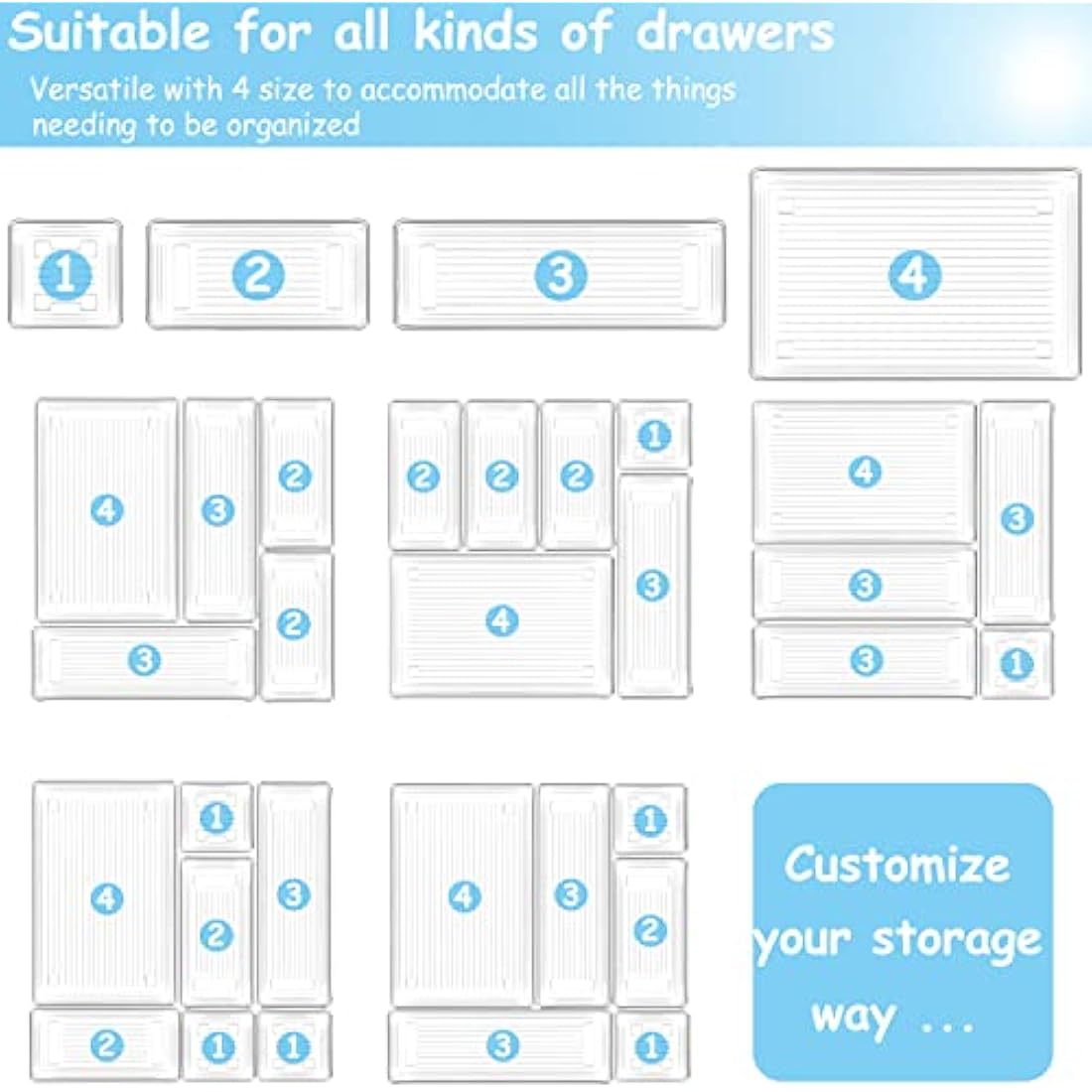Jolof Store 25 PCS Clear Plastic Drawer Organizer Trays for Makeup