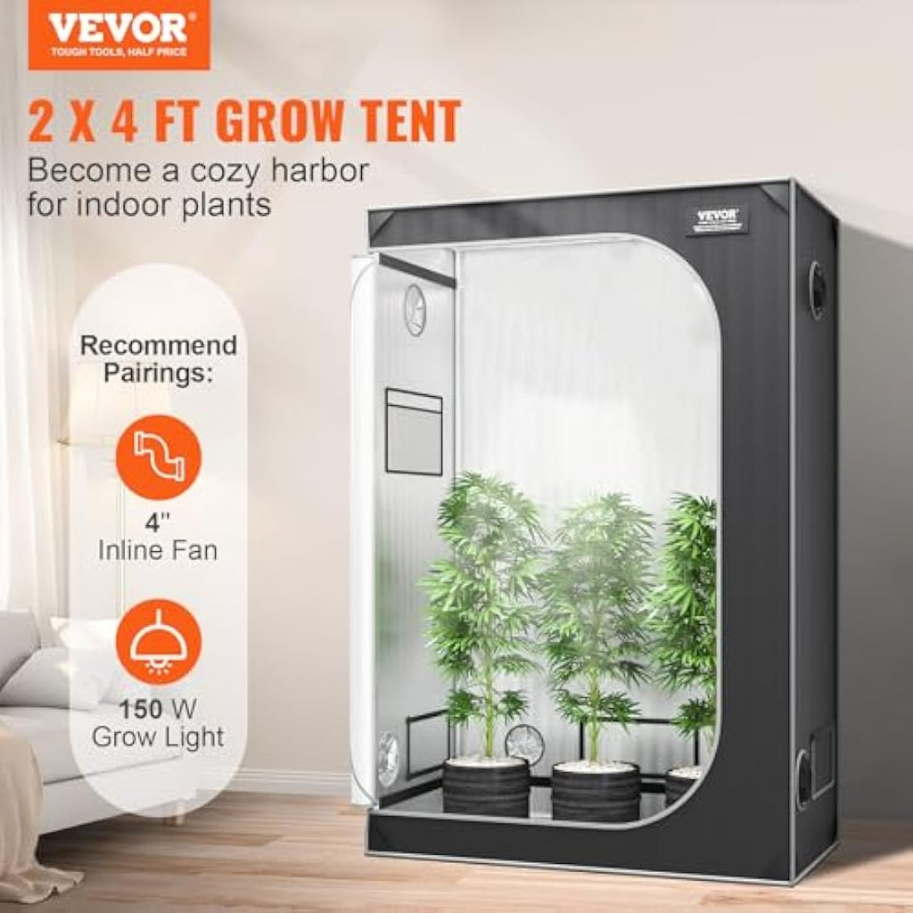 VEVOR 2x4 Grow Tent | 2000D Mylar Reflective Hydroponic Plant Tent