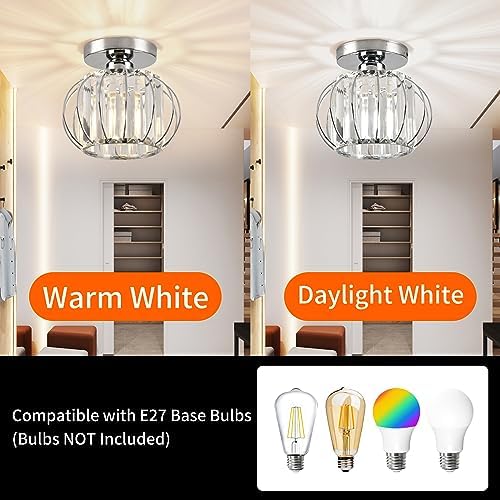 ZYDTRIP Modern Crystal Chandelier – Silver Semi Flush Mount Light (2 Pack)