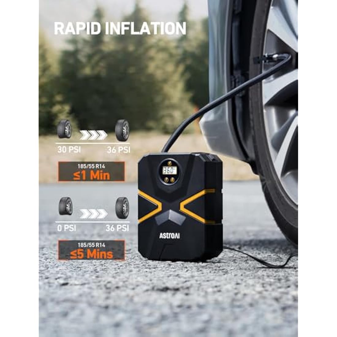 AstroAI Tyre Inflator Air Compressor | 150 PSI 12V DC Digital Car Pump