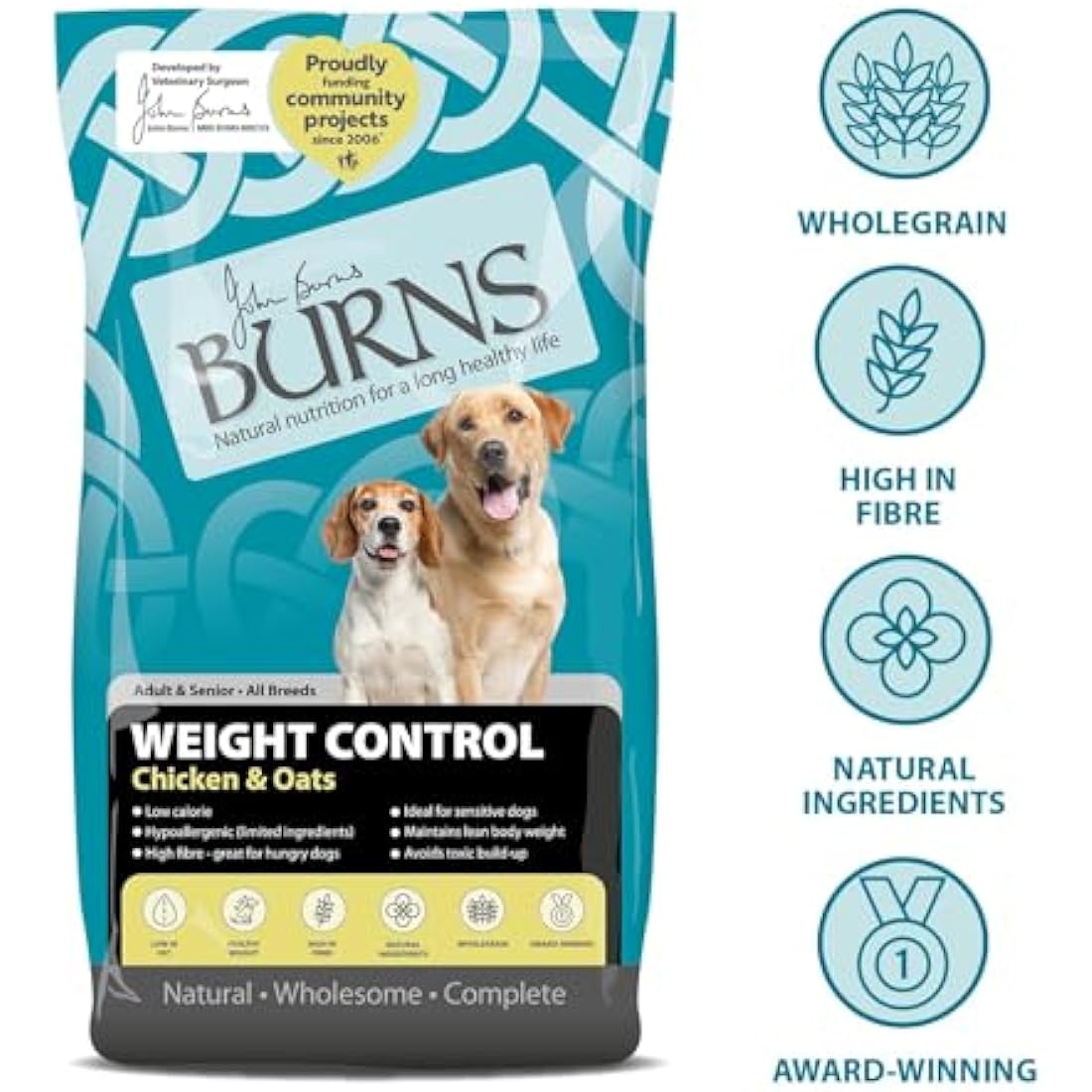 Burns Weight Control Dog Food – Hypoallergenic Chicken & Oats – 12kg