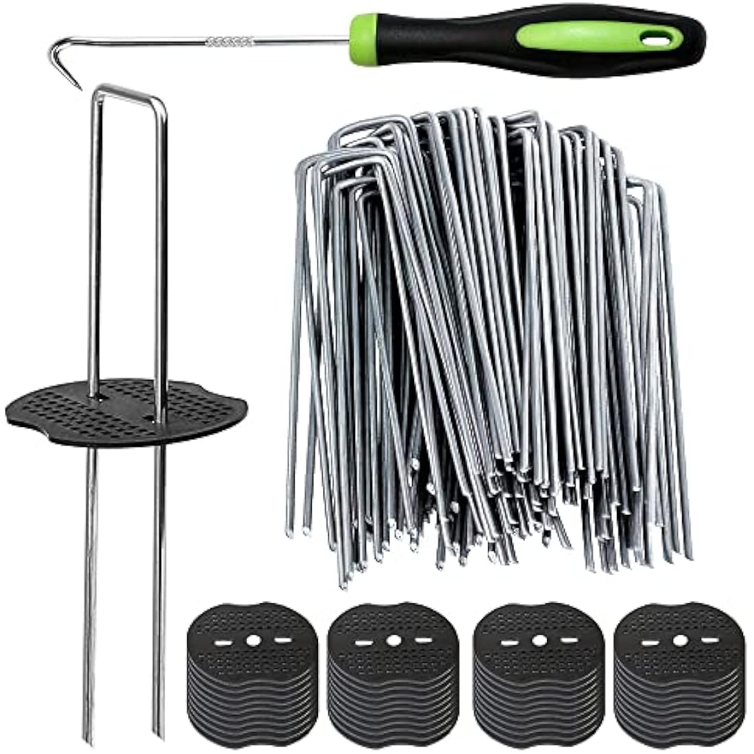Bakulyor 50 Galvanized Steel Garden Pegs with Washers – 6 Inch U-Staples