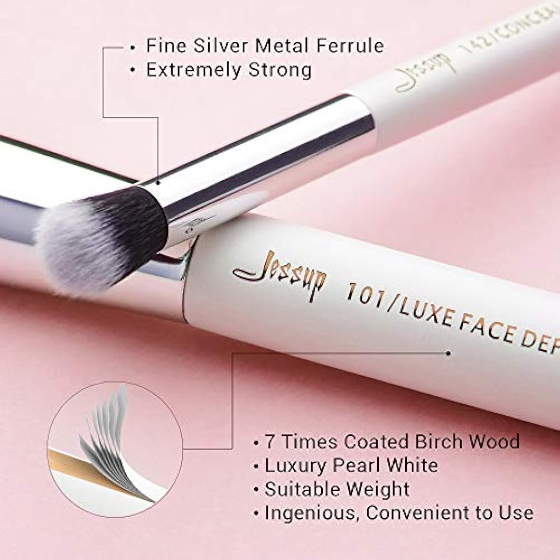 Jessup 25pcs Professional Makeup Brush Set | Natural-Synthetic Hair