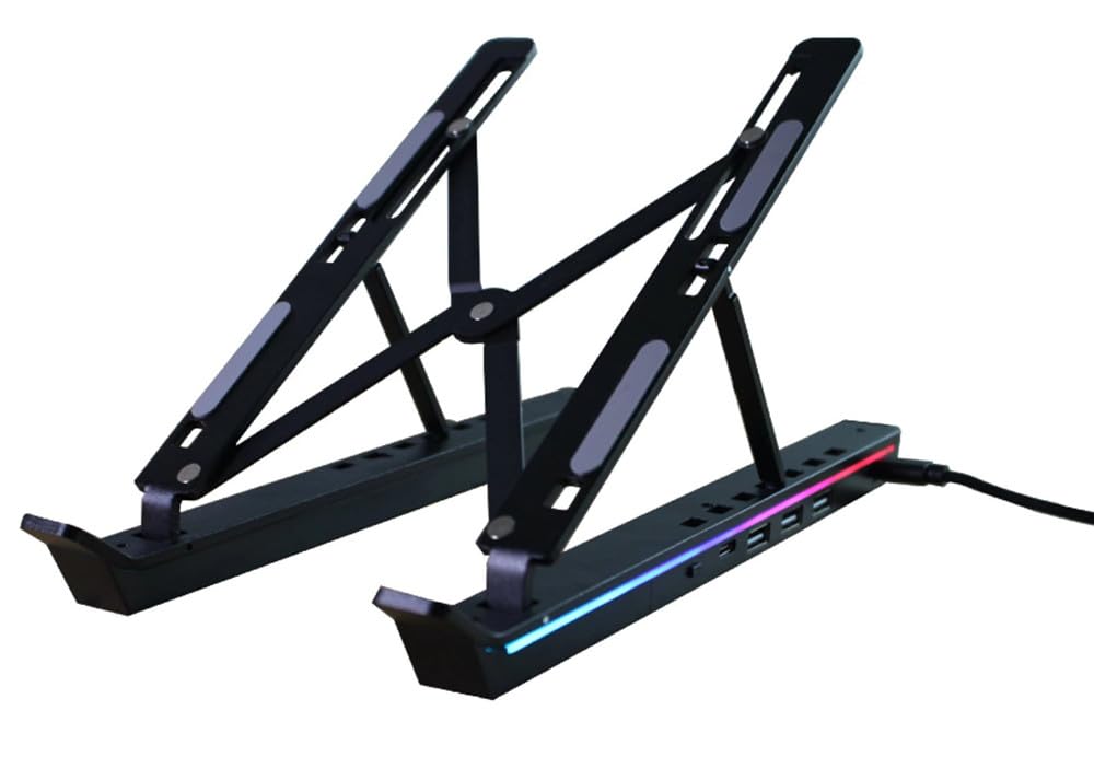 H.May Laptop Stand with Docking Station for Desk,4 in 11*USB-C,3*USB-A Multi-function RGB Laptop Stand,Foldable Portable Cooling Laptop - image 1