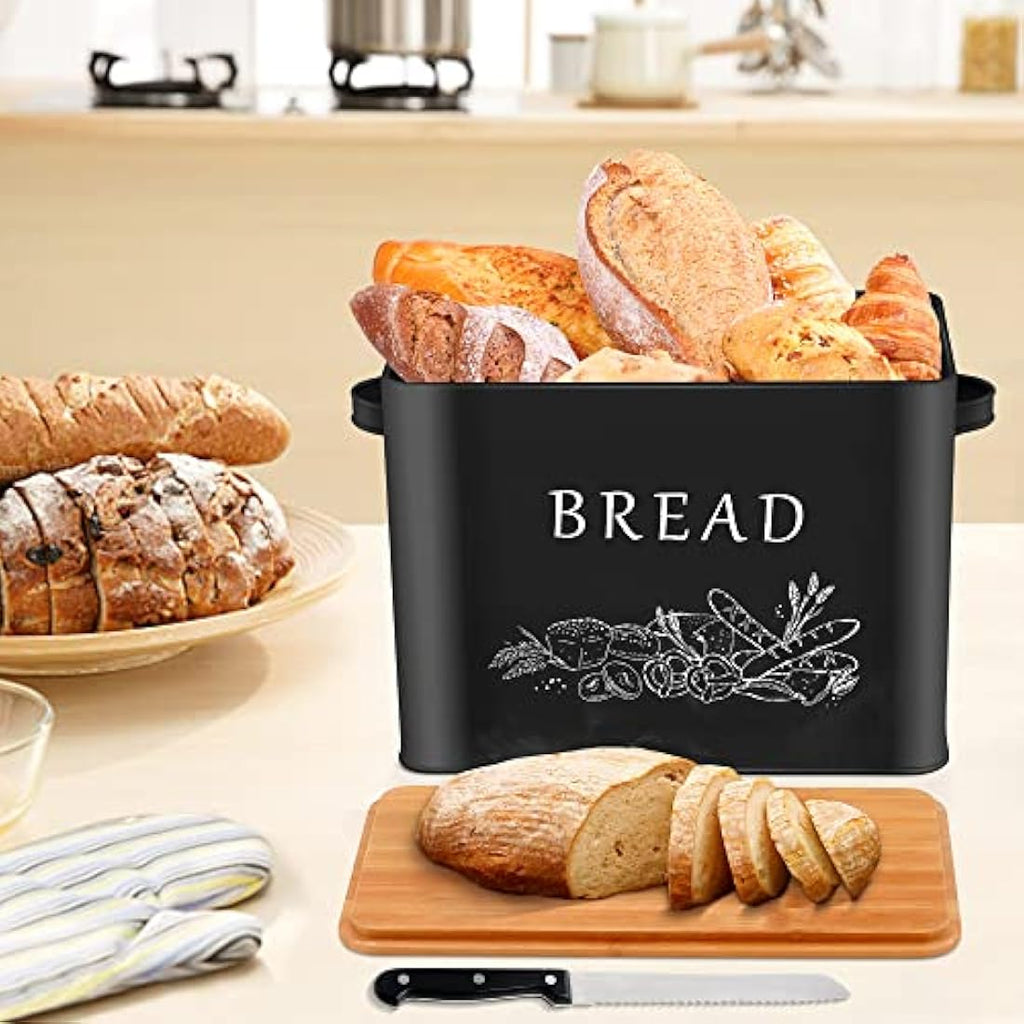 Herogo Metal Bread Bin – Large Bread Box with Wooden Cutting Board Lid