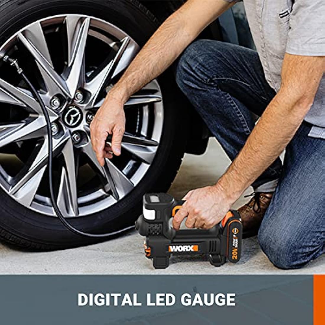 Worx WX092.9 20V Portable Cordless Tire Inflator with Digital LED Gauge