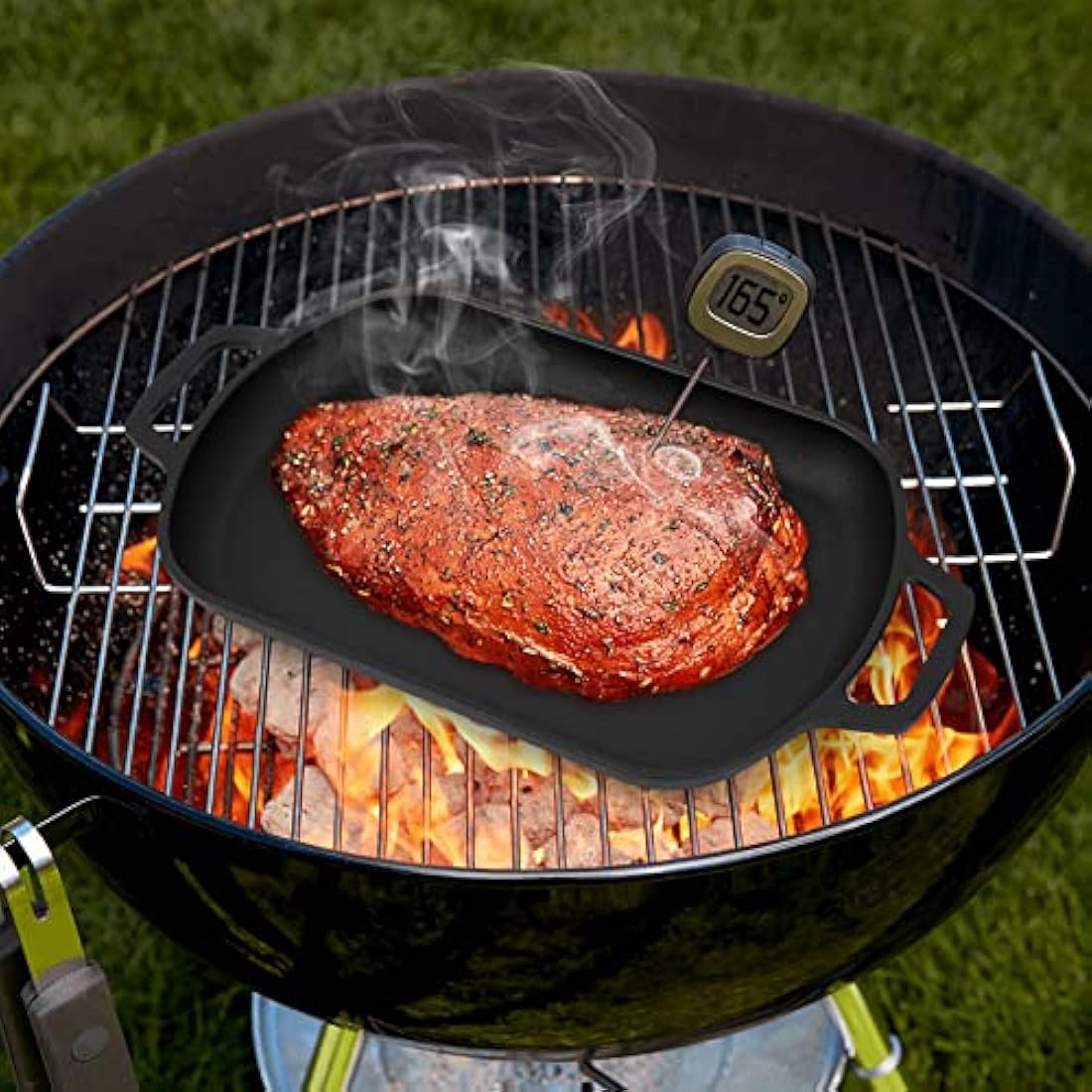 Mimiuo Cast Iron Griddle Pan – Rectangular Sizzler with Wood Handle