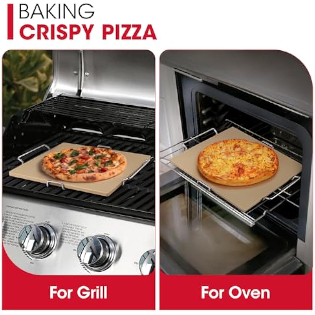 Unicook 30.5cm Square Cordierite Pizza Stone for Oven and Grill with Rack