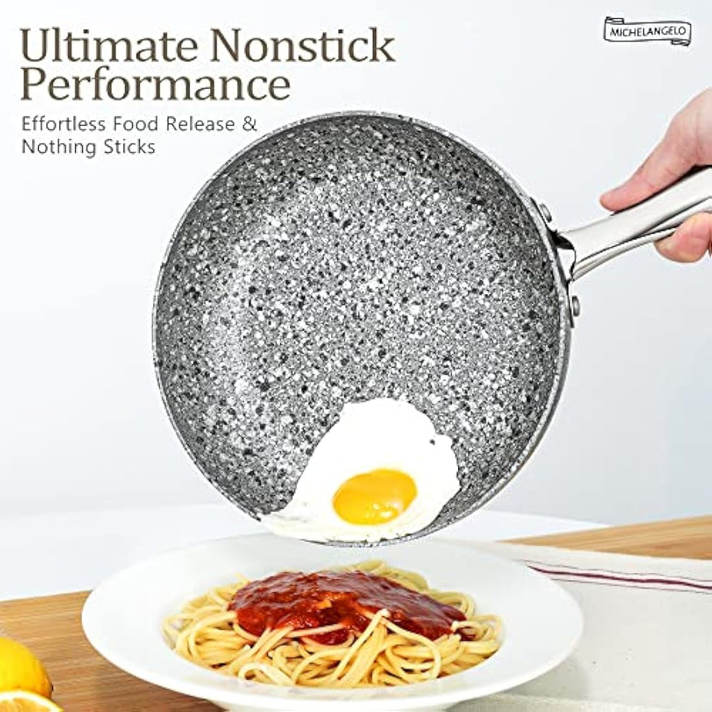 Michelangelo 30cm Non Stick Frying Pan with Lid | Granite Stone Skillet